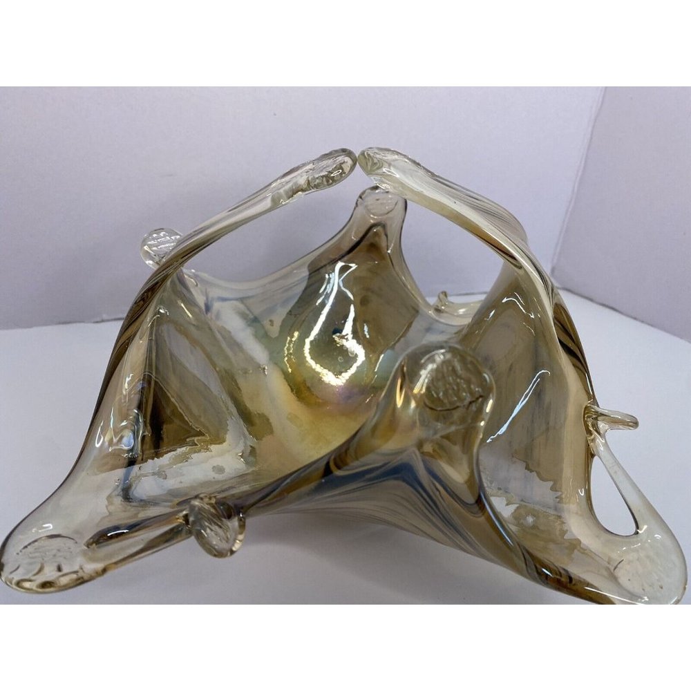 Lavorazione Arte Murano Art Glass Basket Candy Dish Iridescent Gold Black Swirl - Picture 10 of 12